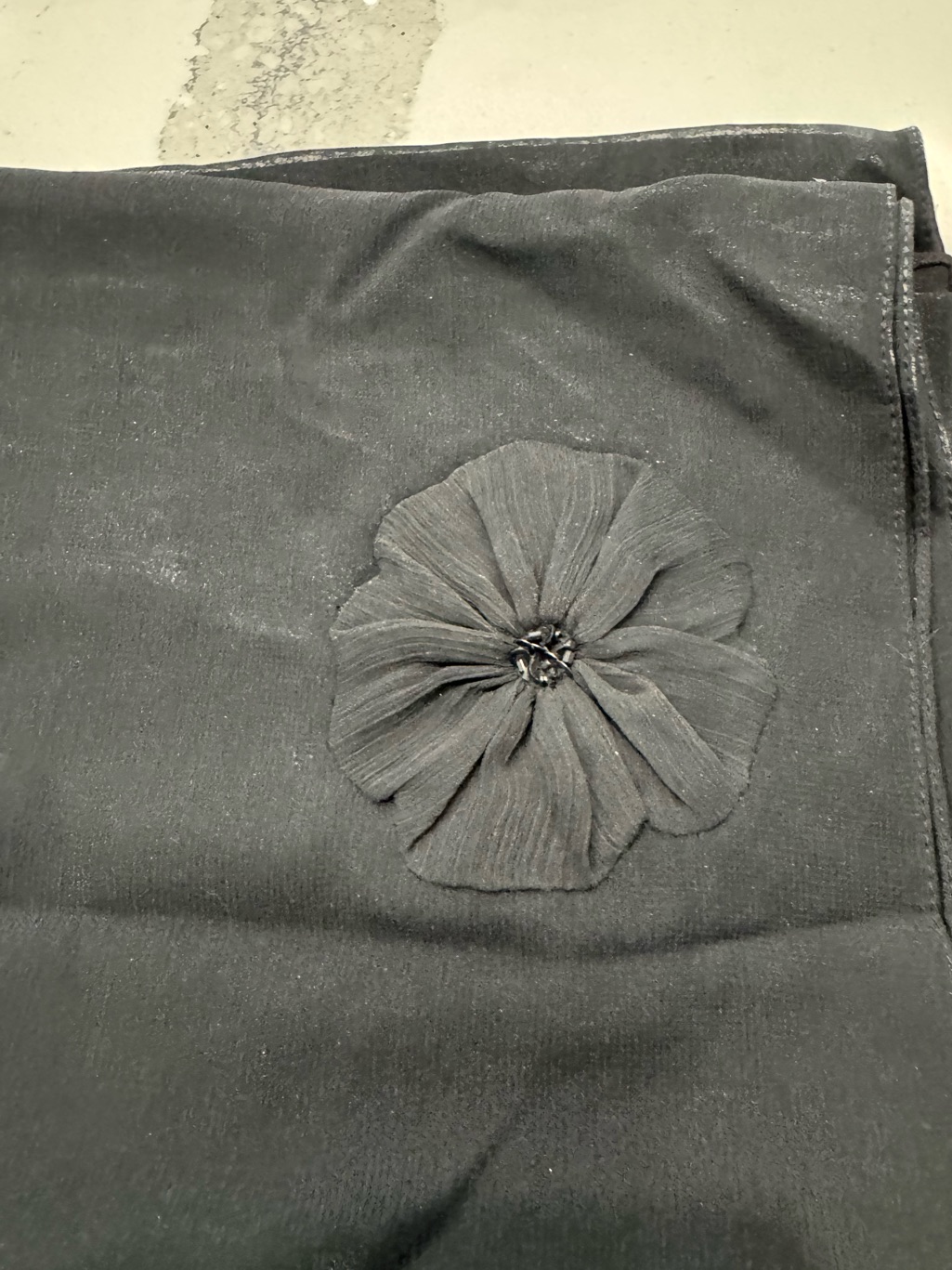 Black Scarf With Fabric Flower Accent